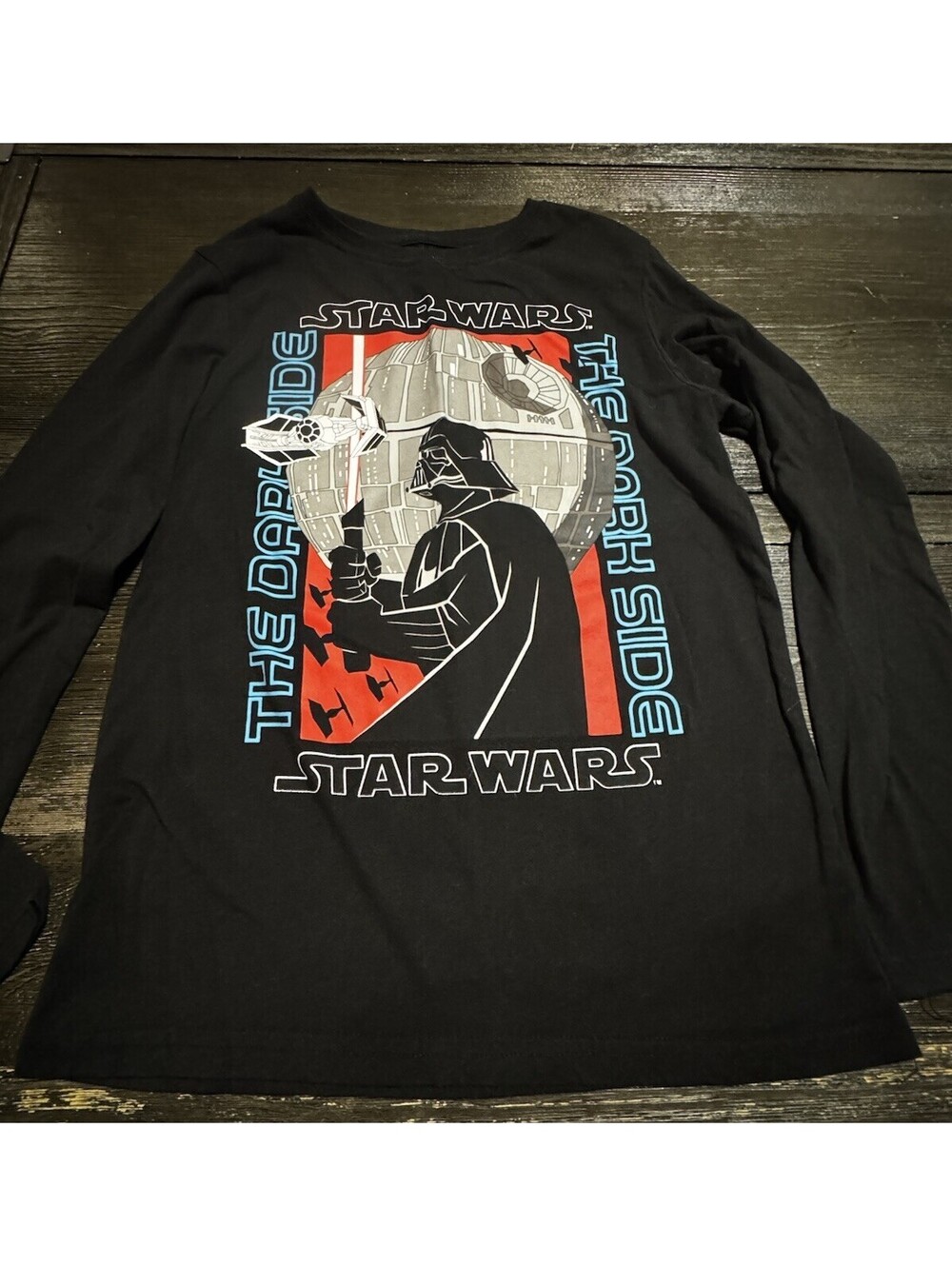 Star Wars Boys L Darth Vader Death Star Dark Side Long Sleeve Shirt Black